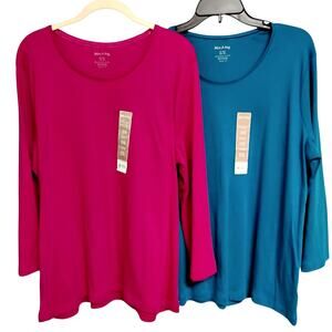 Lot of 2 White Stag Tops XL 💖 Fuchsia Pink & Turquoise Blue🩵Casual Cotton